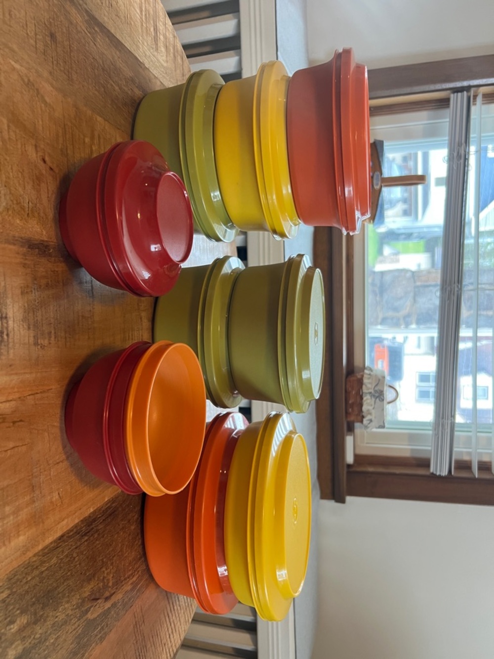 Set of 8 Vintage Tupperware Storage Containers- Avocado, Orange, Yellow, Red